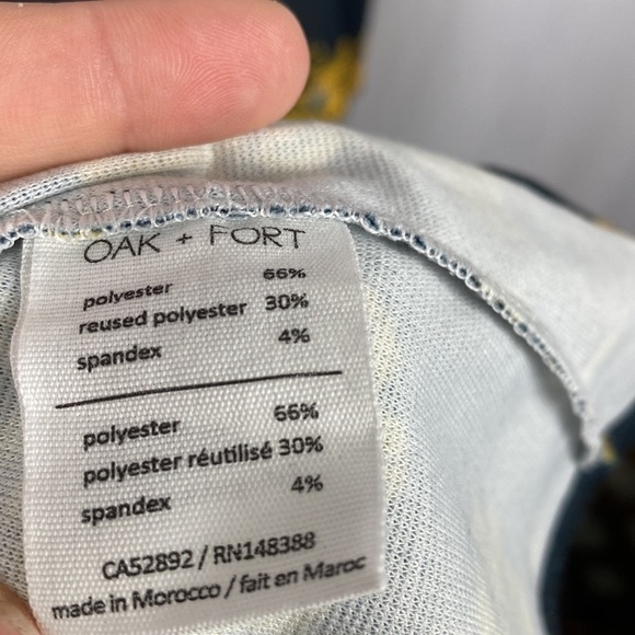 Oak + Fort Navy Blue Yellow Floral Off Shoulder Bell Short Sleeve Dress - Size M - Picture 7 of 10